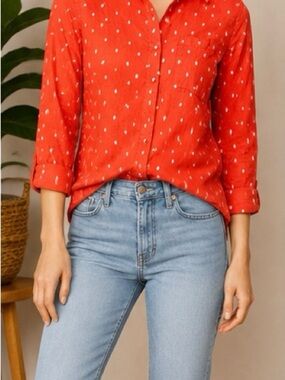 Banana Republic Women’s Red Diamond Print Button Down Shirt Medium 100% Cotton